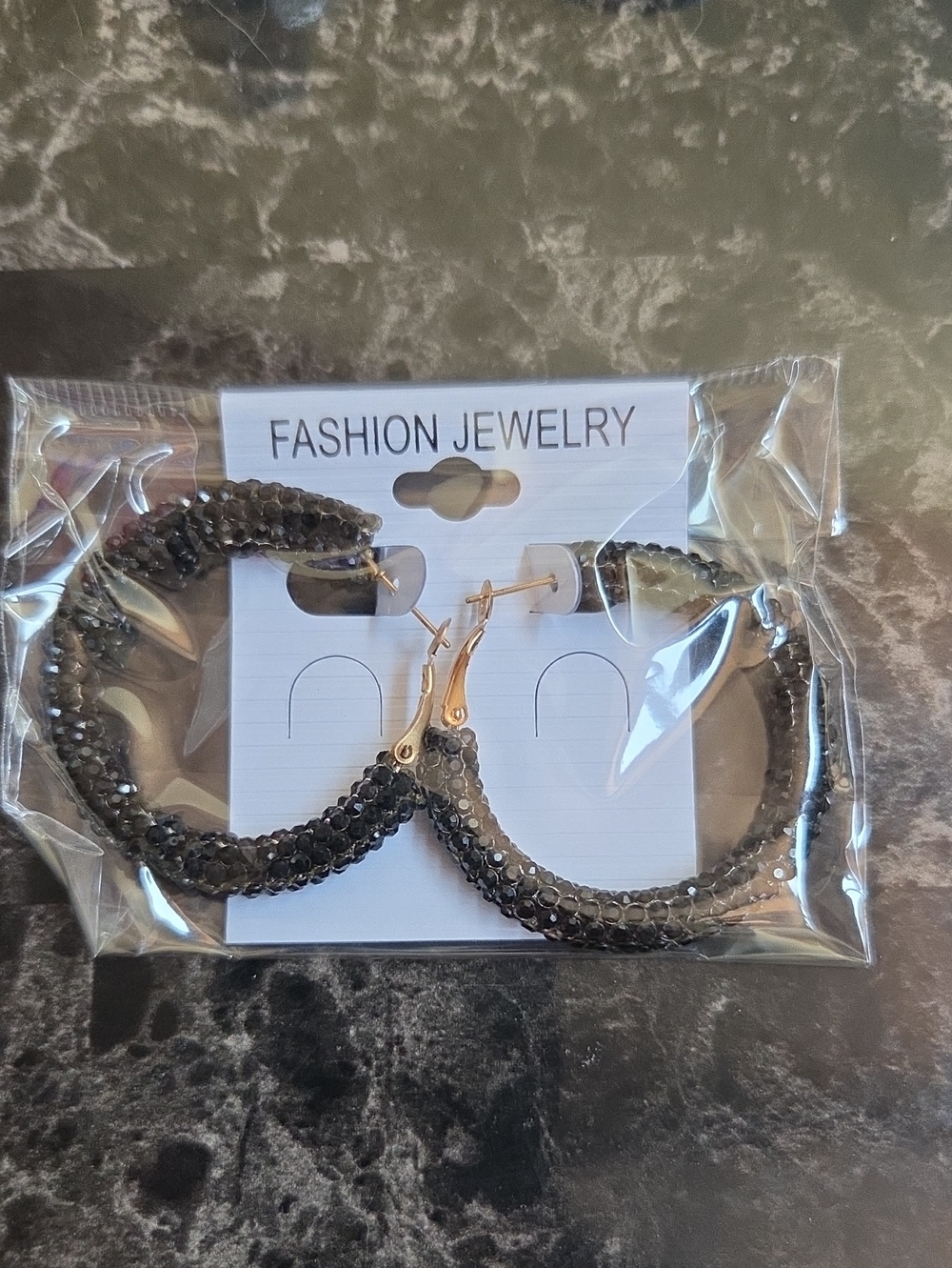 Fashion Jewelry Black Sequin Hoop Earrings with Gold Accents